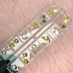 24pcs Silver and Gold star moon heart shape dangles for nails art design