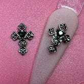 2 pcs 3D Black Crosses Charm for Nails Art Design (Black Rhinestones engraved)