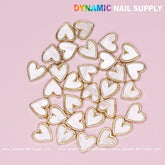 30 pcs White Heart Charm for Valentines Nails Designs (gold edge)