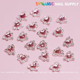 20 pcs Pink Heart Charm for Valentine Nails Design (Rhinestones Border Edge, silver claws)