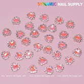 30 pcs 3D Pink Ruby Heart Rhinestone Charm for Nails Art Design (Pink stones + Silver claws base)
