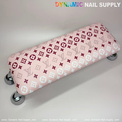 (Pink White LV Pattern) Leather Cushion  Armrest with Pillow for Manicure Pedicure (Reposabrazos Para Manicura)