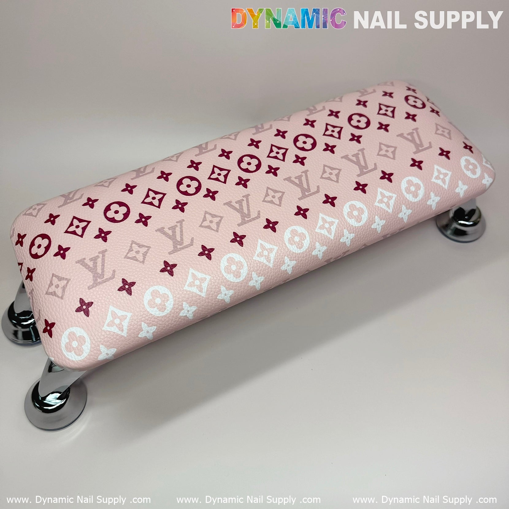 (Pink White LV Pattern) Leather Cushion  Armrest with Pillow for Manicure Pedicure (Reposabrazos Para Manicura)