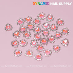30 pcs 3D  Pink Ruby Heart Rhinestone Charm for Nails Art Design (Pink stones + Silver claws base)
